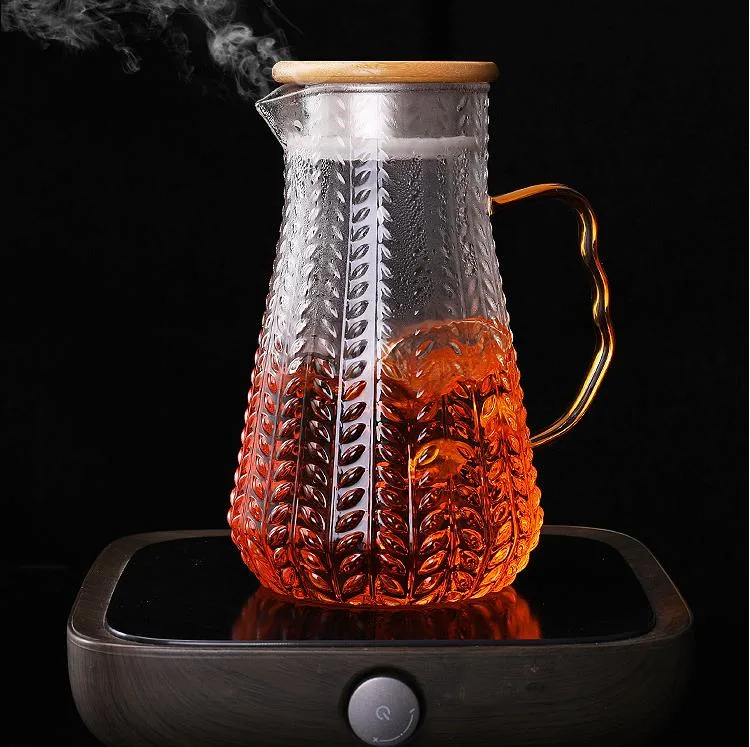 1.2L Hammered Drinkware Glass Water Pitcher with Stainless Steel Infuser Lid