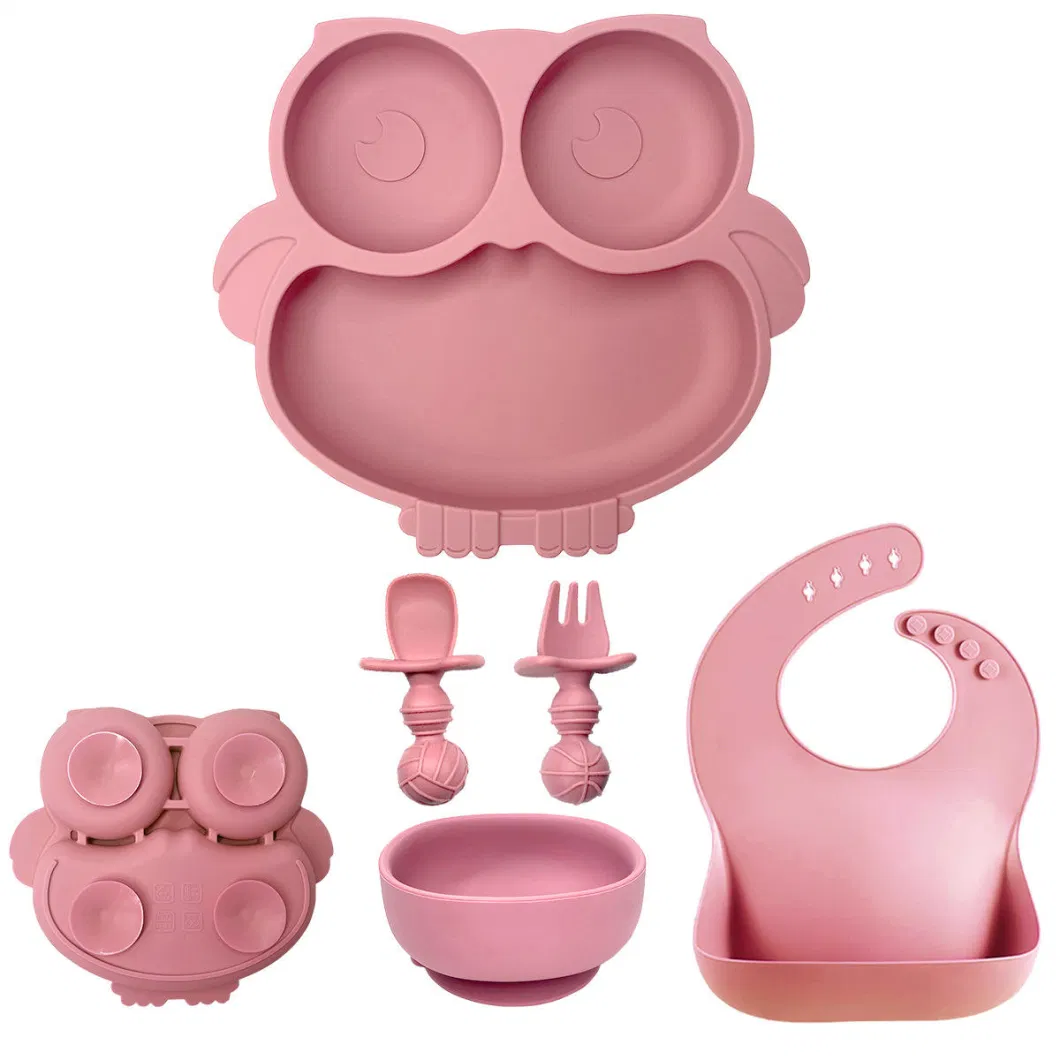 Children Tableware Feeding Baby Dinner Bowl Suction Silicone Plate Set Without BPA