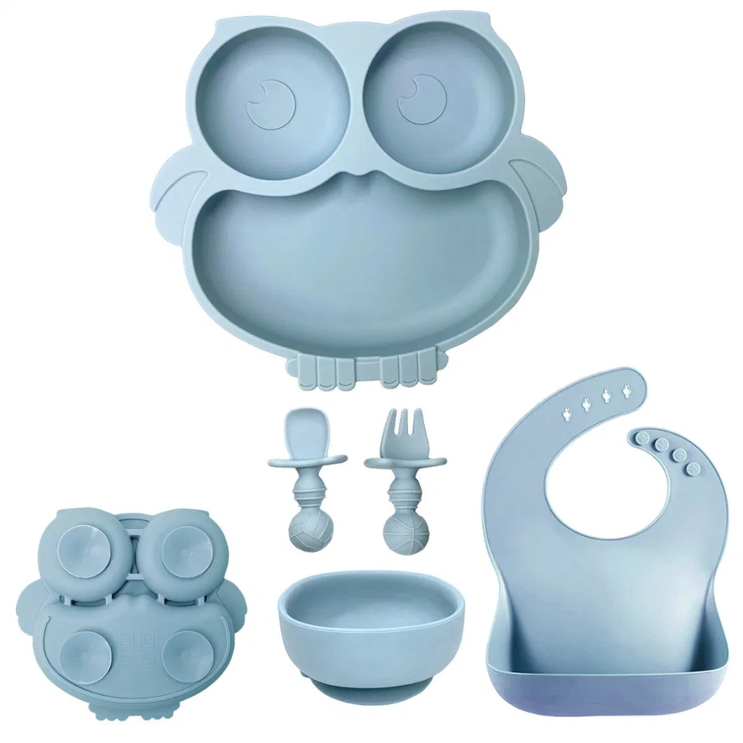 Children Tableware Feeding Baby Dinner Bowl Suction Silicone Plate Set Without BPA
