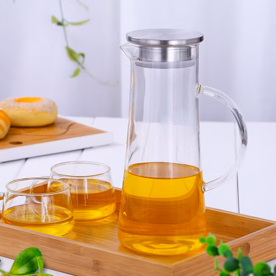 1.5L 2L Carafe for Cold Ice and Hot Water Juice Milk Lemon Glass Pitcher with Stainless Steel Cap and Handle of Glass Pot Kettle