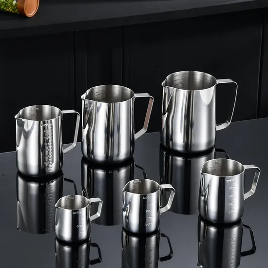 Custom Logo Sharp Spout Pull Flower Cup Latte Barista Maker Coffee Stainless Steel Frother Pitcher Milk Jug Milk Pitcher 