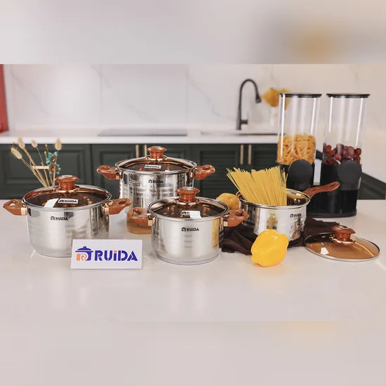 Supplier Best Quality 8PCS Stainless Steel Cookware Kitchen Ware with Glass Lid 