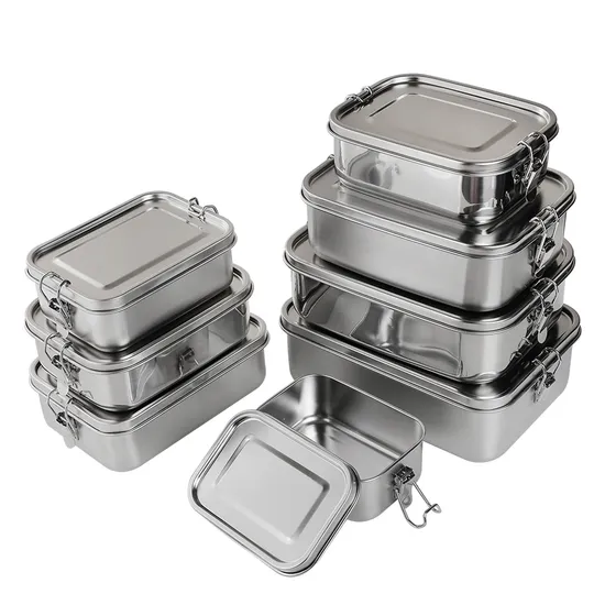 Rectangular Outdoor Picnic Easy to Clean Storage Stainless Steel Camping Lunch Box with Buckle 