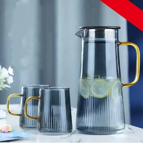 Factory Price 1300ml 350ml Glass Pitcher Set Grey Drink Ware Supplies Cold Water Juice Tea Glass Pitcher Jugs Sets Glass Water Pitcher 